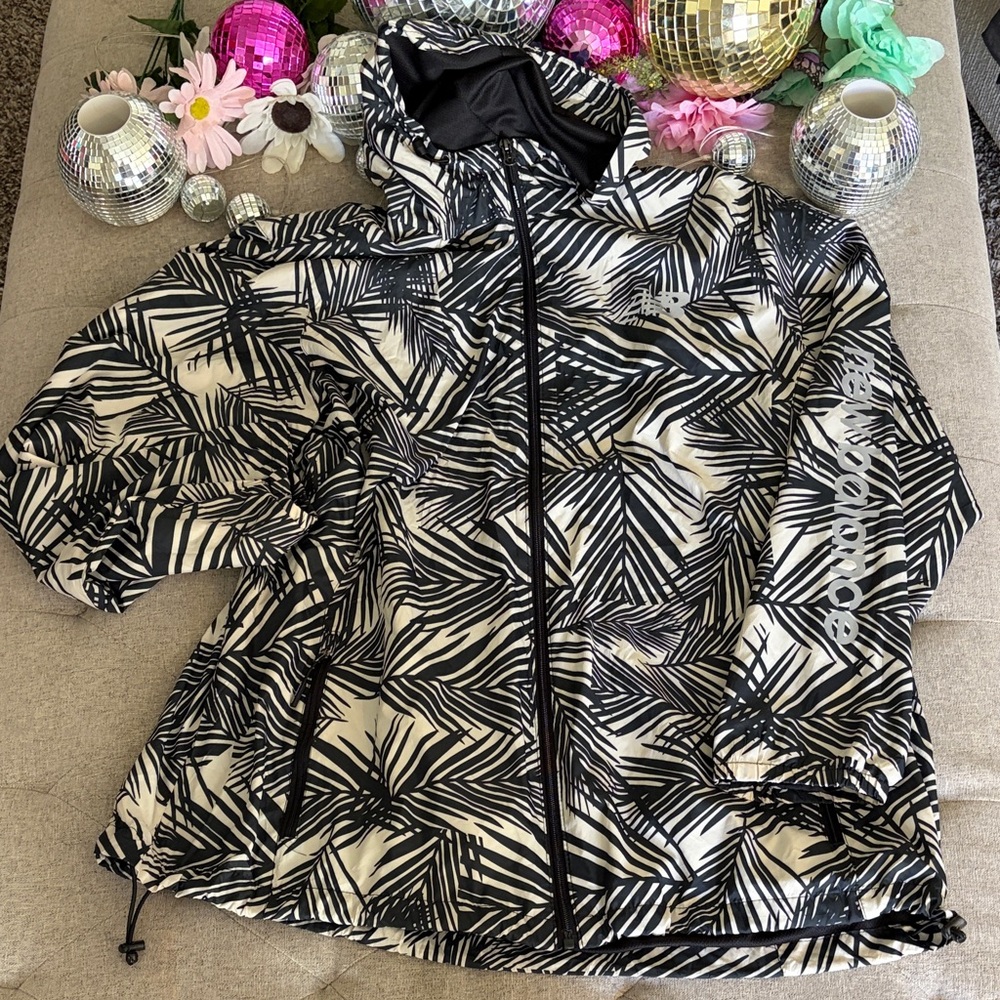 New Balance Black & White Palm-Print Hooded Utility Jacket
